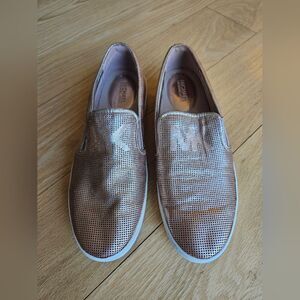 Michael Kors Women Keaton Slip-on Rose Gold Metallic Leather Lasercut Sneaker 7M